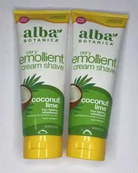 Alba Botanica 724742003388 Set Of 2 Very Emollient Cream Shave Coconut Lime 8 Oz Free Ship Alba Botanica 724742003388 Set Of 2 Very Emollient Cream Shave Coconut Lime 8 Oz Free Ship
