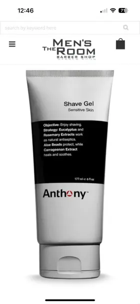 106-10019-r Anthony Shave Gel 6oz Non-foaming Sensitive Skin