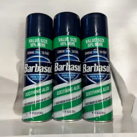 Barbasol 051009010040 3 Pack Thick And Rich Shaving Cream Soothing Aloe 10.5 Oz Ea Made In Usa