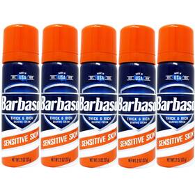 Barbasol 649684758243 Sensitive Skin Thick And Rich Shaving Cream For Men Travel 2oz 5 Pack