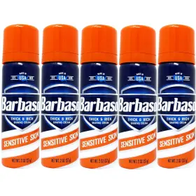 Barbasol 649684758243 Sensitive Skin Thick And Rich Shaving Cream For Men Travel 2oz 5 Pack