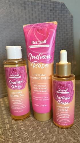Dermasil 2383404262 Kit Indian Rose Foaming Polish Shave Oil And Serum Scent