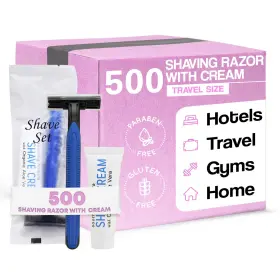 Diversified Hospitality Solutions 896666002492 Double Blade Shaving Razor With Shave Cream Disposable Hotel Kit Case Of 50