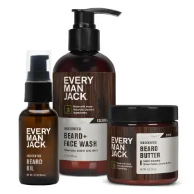 01302 Every Man Jack Unscented Beard Bundle - Fragrance Free For Sensitive Skin Cont