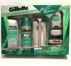 Gillette 047400108738 Wild Rain Travel Set 1993 Body Wash Razor Shave Gel After Retired