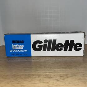 Gillette 047400243064 Vintage Regular Lather Shaving Cream New In Box 4.5 Oz. Rare Nos