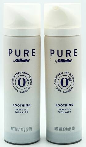 Gillette 047400666269 Pure By 0% Soothing Shaving Gel With Aloe 6 Oz Lot Of 2