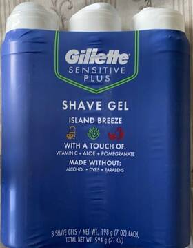 Gillette 047400678248 Sensitive Plus Shave Gel Island Breeze 7 Ounce Pack Of 3