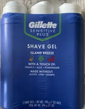 Gillette 047400678248 Sensitive Plus Shave Gel Island Breeze 7 Ounce Pack Of 3