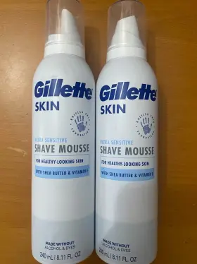 604180 Gillette Skin Ultra Sensitive Shave Mousse Shea Butter Vit E 8.11 Oz Lot Of 2