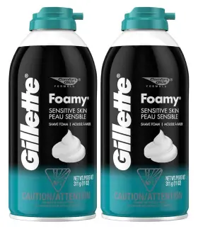 Gillette 686654792555 Foamy Sensitive Shave Foam Aerosol Men Skin 11oz 2 Pack
