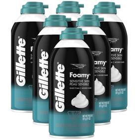 Gillette 686654792579 Foamy Sensitive Shave Foam Aerosol Men Skin 11oz 6 Pack
