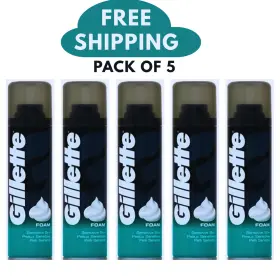 Gillette 702018980222 Classic Sensitive Skin Mens Shaving Foam 200ml-pack Of 5