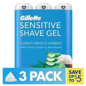 Gillette 726084065024 Sensitive Shave Gel With Aloe And Shea Butter 7 Oz. 3 Pk