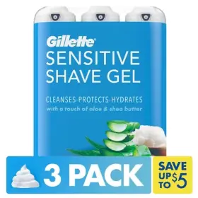 Gillette 726084065024 Sensitive Shave Gel With Aloe And Shea Butter 7 Oz. 3 Pk