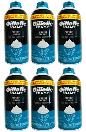Gillette 90092758 Foamy Sensitive Skin Shave Foam 14.9oz - Pack Of 6 Mega Cans