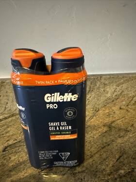 Gillette Pro 047400676343 Shave Gel For Men Twin Pack 7oz. Each. Sensitive Shaving New