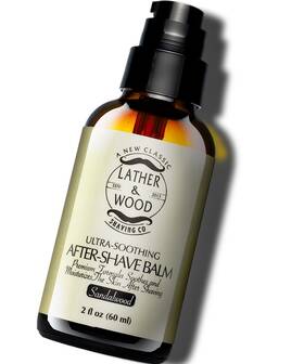 Lather & Wood Shaving Co 743724347913 Best After-shave Balm Sandalwood Scent Premium Aftershave Lotion Soothes And