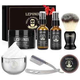 Leponix 711181624069 Mens Shaving Kit Include Straight Razor Sandalwood Soap And Cream After