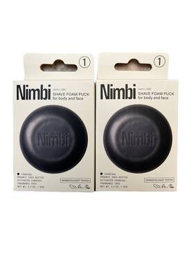 Nimbi 070002914891 Lot Of 2 Charcoal Shave Foam Puck 1.7 Bars By Org. Shea Butter 100% Vegan