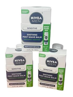 Nivea Men 072140032173 3x Sensitive Soothing Post Shave Balm 3.3 Oz And Bonus Travel Size Lot 3