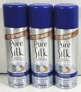 Pure Silk 051009310140 Lot Of 3 Shave Cream Coconut And Oat With Aloe 10.88 Oz Ea Moisturizing