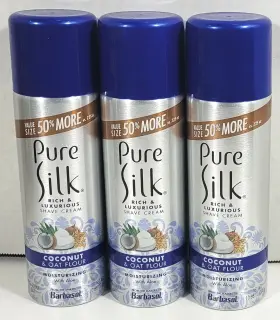 Pure Silk 051009310140 Lot Of 3 Shave Cream Coconut And Oat With Aloe 10.88 Oz Ea Moisturizing