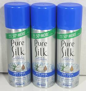 Pure Silk 051009310188 Lot Of 3 Shave Cream Dry Skin Therapy With Aloe 10.88 Oz Ea Moisturizing