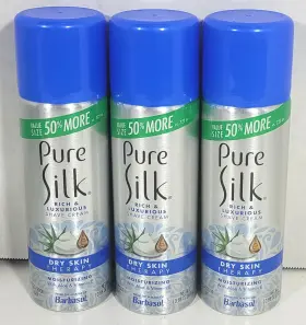 Pure Silk 051009310188 Lot Of 3 Shave Cream Dry Skin Therapy With Aloe 10.88 Oz Ea Moisturizing Pure Silk 051009310188 Lot Of 3 Shave Cream Dry Skin Therapy With Aloe 10.88 Oz Ea Moisturizing
