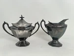 Antique Tarnished Engraved Reed & Barton Cream Sugar Set Silverplate 75 Stamp. Price: $27.00.