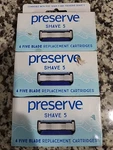 3 Boxes Preserve Shave 5 Blade Replacements / 12 Total Cartridges New. Price: $21.87.